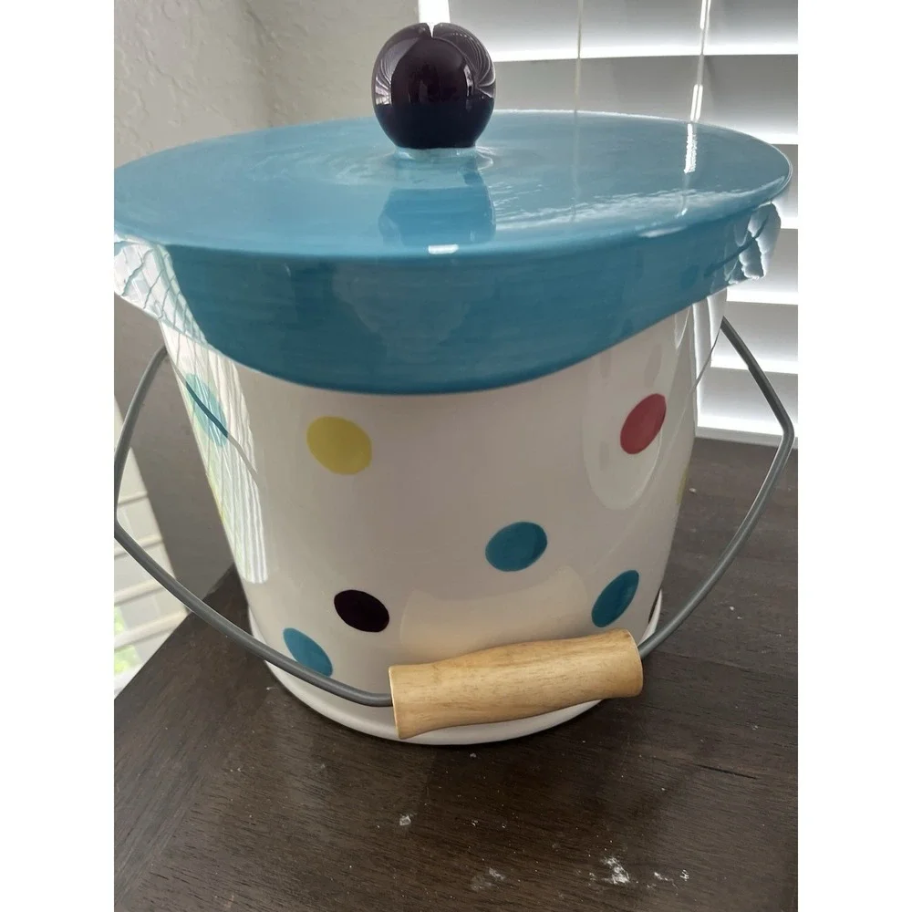 Main Ingredients Ceramic Ice Cream Server Pail Earthenware Polka Dot Cookie Jar